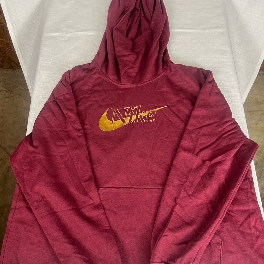 Nike Pullover Hoodie Burgundy Red Gold Logo Size Large Men’s Sweatshirt